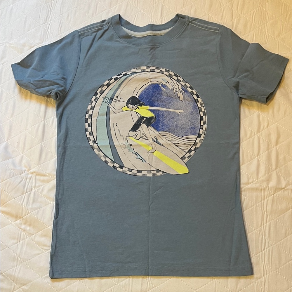 Tea Collection Surf Graphic Tee in Dusty Blue with Yellow Accents